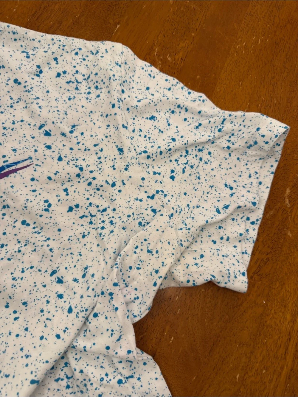 Nike White Tee with Blue Speckle and Purple-Blue Logo xxl